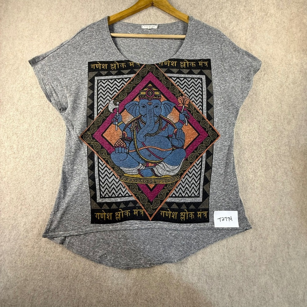 Title Unknown Ganesha Graphic Tee Heather Gray Scoop Neck T-Shirt XS